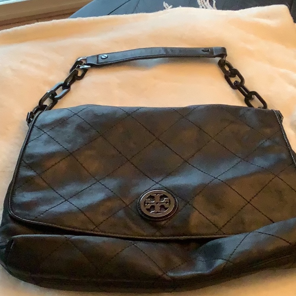 Black leather shoulder bag